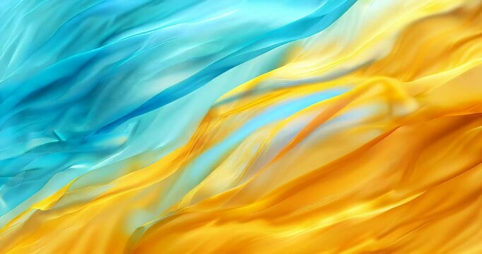 Colorful abstract teel and yellow waves in slow motion background for visual effects and motion design illustration