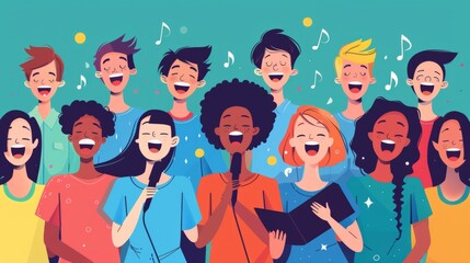 illustration of a group of people singing in a choir generative ai