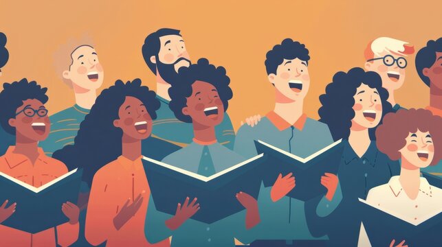illustration of a group of people singing in a choir generative ai