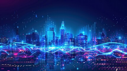 Cyberpunk Cityscape with Glowing Lights and Abstract Shapes