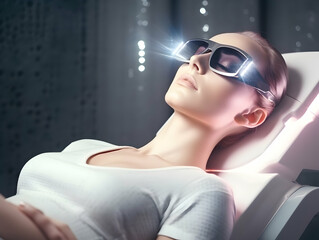 Fototapeta premium Laser Treatment, Laser epilation and cosmetology, ultrasound face treatment in medical spa center, Doctor doing laser face and hair removal treatment, skin care concept by using laser