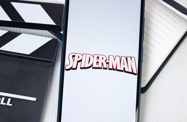 Fototapeta premium New York, USA - 30 June 2024: Spider-Man Logo or Icon on Phone Screen