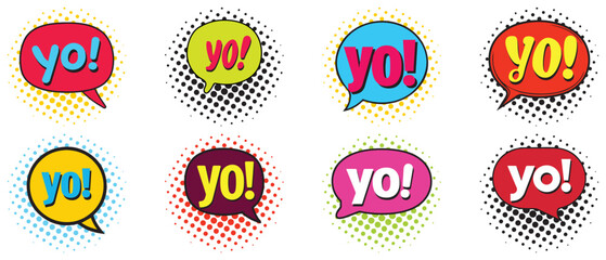 Yo bubble text style creative icon exclamation fun hand funny design.