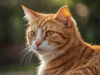 Obraz premium orange cat with blur background, orange cat is sitting and looking