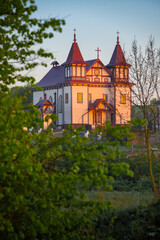 Wooden church at sunrise