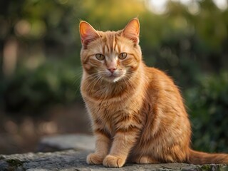 orange cat with blur background, orange cat is sitting and looking