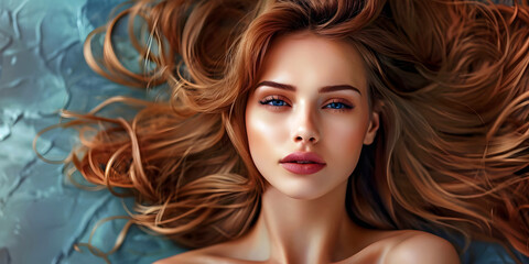 Fototapeta premium portrait of a woman with long hair, ai generated.