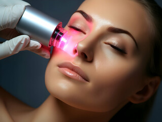 Laser Treatment, Laser epilation and cosmetology, ultrasound face treatment in medical spa center, Doctor doing laser face and hair removal treatment, skin care concept by using laser
