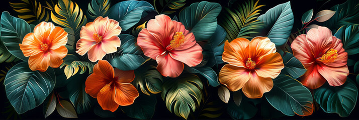 beautiful fantasy summer vintage wallpaper all tropical botanical flowers bunch,vintage motif for floral print digital background 