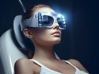 Naklejka premium Laser Treatment, Laser epilation and cosmetology, ultrasound face treatment in medical spa center, Doctor doing laser face and hair removal treatment, skin care concept by using laser