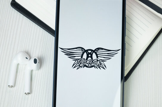 New York, USA - 30 June 2024: Aerosmith Logo or Icon on Phone Screen