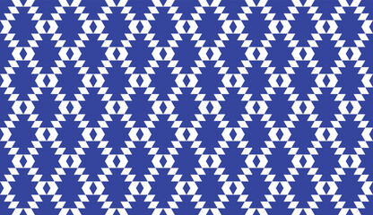 Seamless blue and white vintage Aztec rug ethnic textile pattern vector