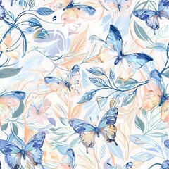 Lively Butterfly and Floral Art Nouveau Pattern