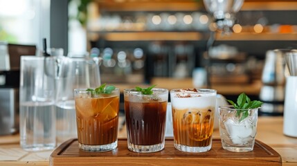 A chic coffee shop serving artisanal lattes and kombucha embodying the trend towards specialty beverages and healthy fermented drinks