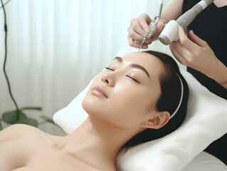 Laser Treatment, Laser epilation and cosmetology, ultrasound face treatment in medical spa center, Doctor doing laser face and hair removal treatment, skin care concept by using laser