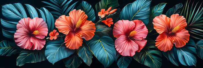 Summer beautiful fantasy vintage wallpaper all tropical botanical flowers bunch,vintage motif for floral alcohal ink background 