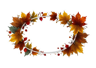 Beautiful autumnal leaves frame isolated on transparent background. png clip art design element.