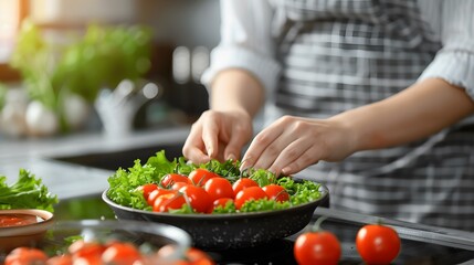 Woman Preparing a Fresh Salad in Kitchen