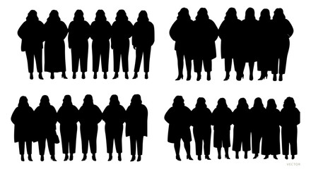 Silhouettes of Plus-Size Women Standing with Diverse Fashion Styles