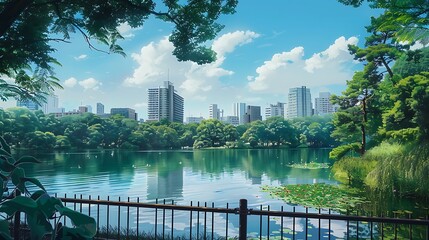 Fototapeta premium Beautiful anime wallpapers and digital artwork featuring urban cityscapes, charming streets, and serene cherry blossom landscapes. Perfect for fans of vibrant city views and nature-inspired i
