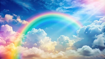 Soft rainbow clouds hovering in the sky on a sunny day , Pride Month, celebration, LGBTQ+, colorful, fluffy, sky, clouds