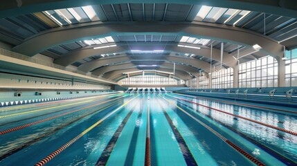 Fototapeta premium Indoor Swimming Pool with Clear Blue Water and Multiple Lanes