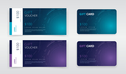 Gift voucher or e-gift card templates suitable for seasonal or other promotions related to tech products or cyber services