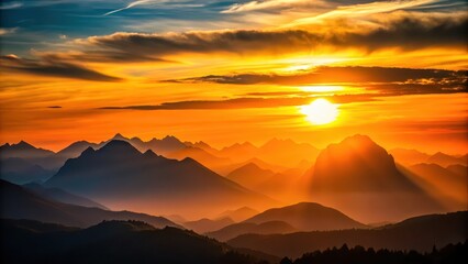 Fototapeta premium sunset illuminating the silhouette of mountains, sunset, mountains, silhouette, sky, colorful, dusk, majestic, nature