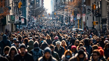 Large Crowd of People Walking the Streets generative ai