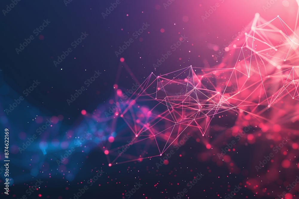 Poster abstract plexus geometric design lines, dots, wave flow in digital data visualization