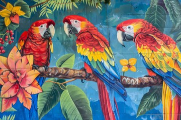 Naklejka premium a festive mural celebrating World Parrot Day at a wildlife sanctuary