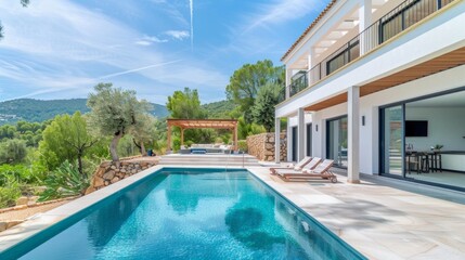 modern luxury house with pool generative ai