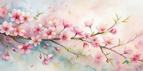 Fototapeta premium Soft and delicate watercolor painting of cherry blossoms in a hand-drawn style , cherry blossoms, watercolor, painting