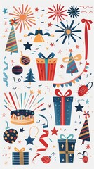 Party object collection with gift,firework,ribbon.Vector illustration for icon,sticker,printable.Editable element stock illustration