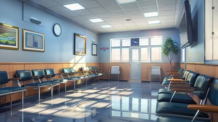 Empty Waiting Room with Sunlight Streaming in