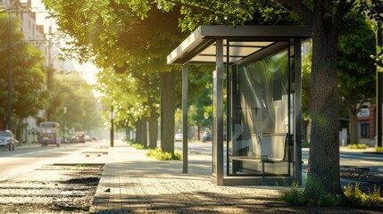 Fototapeta premium Sunny Day Bus Stop in a City Street