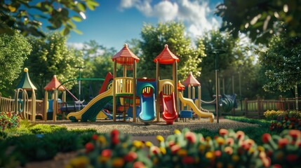 Colorful Playground in a Lush Green Park