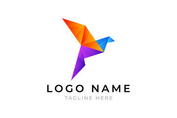 Origami bird gradient colorful style logo design
