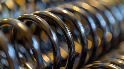 A detailed shot of a progressive suspension spring displaying the variation in coil thickness and spacing.