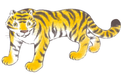 水墨画風の横向きの虎