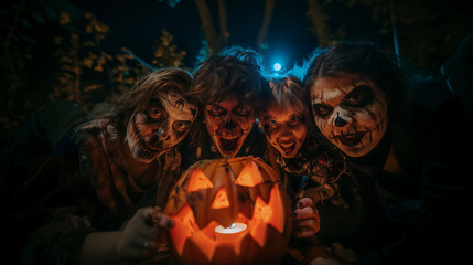 young people custome make up halloween with pumpkin dark horror