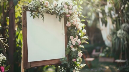 Blank Wedding Sign Decorated with Flowers