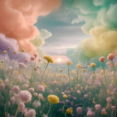 landscape with clouds and rainbow
