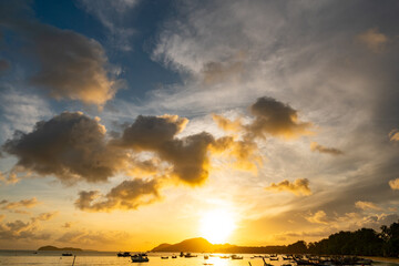 Nature landscape beautiful Light Sunset or sunrise over sea,Colorful clouds dramatic sky seascape,Amazing clouds and waves in sunset sky background
