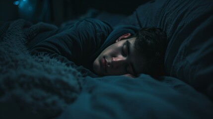 person in a dark and cool environment, sleeping peacefully generative ai