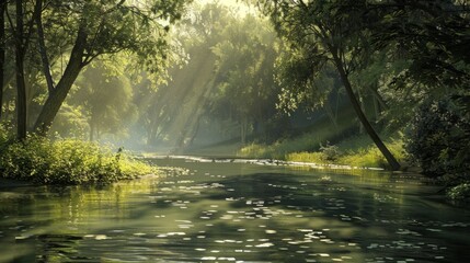 Fototapeta premium river winding through the forest generative ai