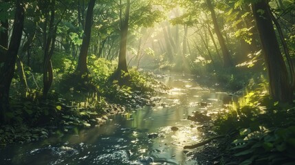 Obraz premium river winding through the forest generative ai