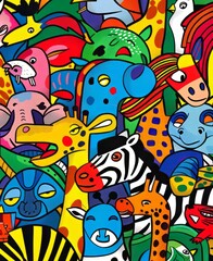 Obraz premium Whimsical menagerie of brightly colored cartoon animals