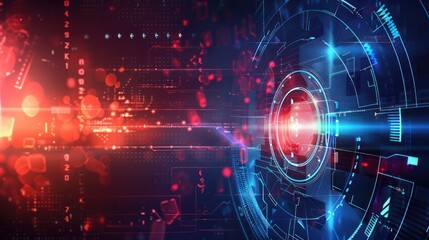 Obraz premium Futuristic digital circular computer graphic with a bright red and blue light