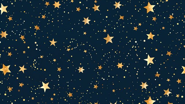A seamless pattern of gold stars and dots on a dark blue background, creating a festive and celebratory feel.